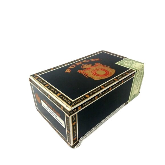 Punch Cigar Box Craft Storage Empty Room Decor Black Gold Red Wooden Display - Picture 4 of 9